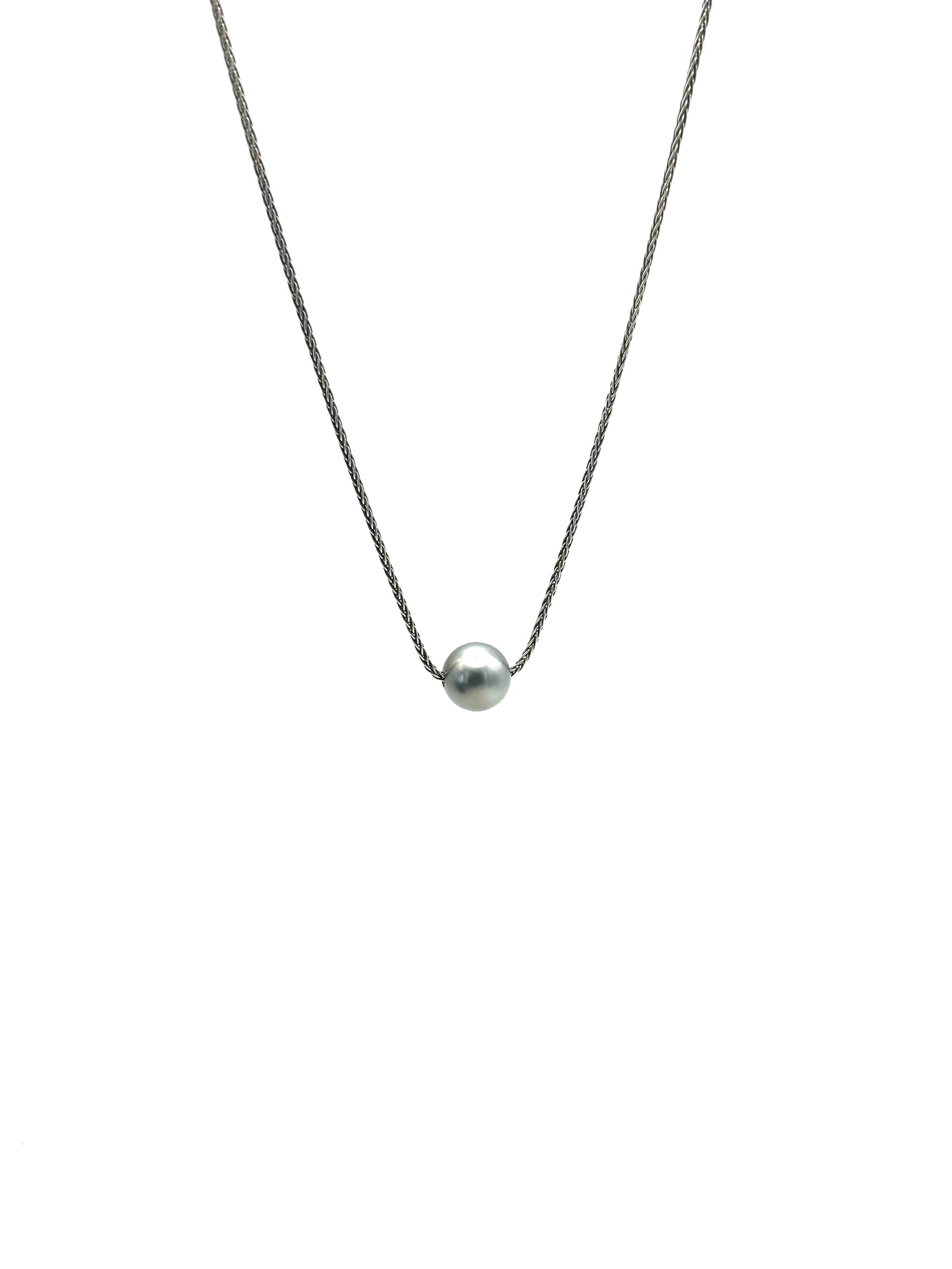 13.6mm AA+ Silver Tone Tahitian Pearl on Sterling Silver Chain