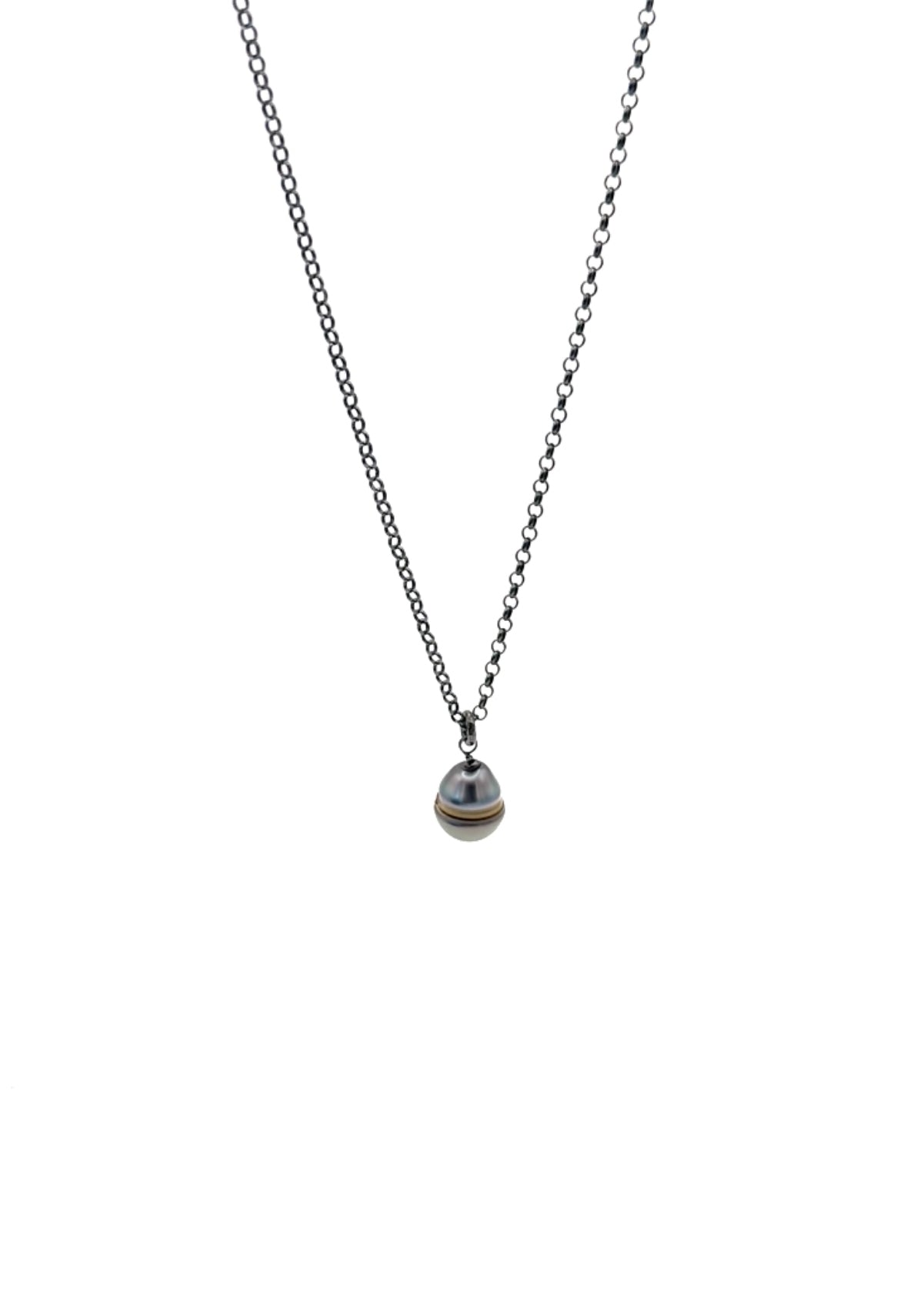 19x16mm Baroque Tahitian Pearl on Oxidized Silver Necklace