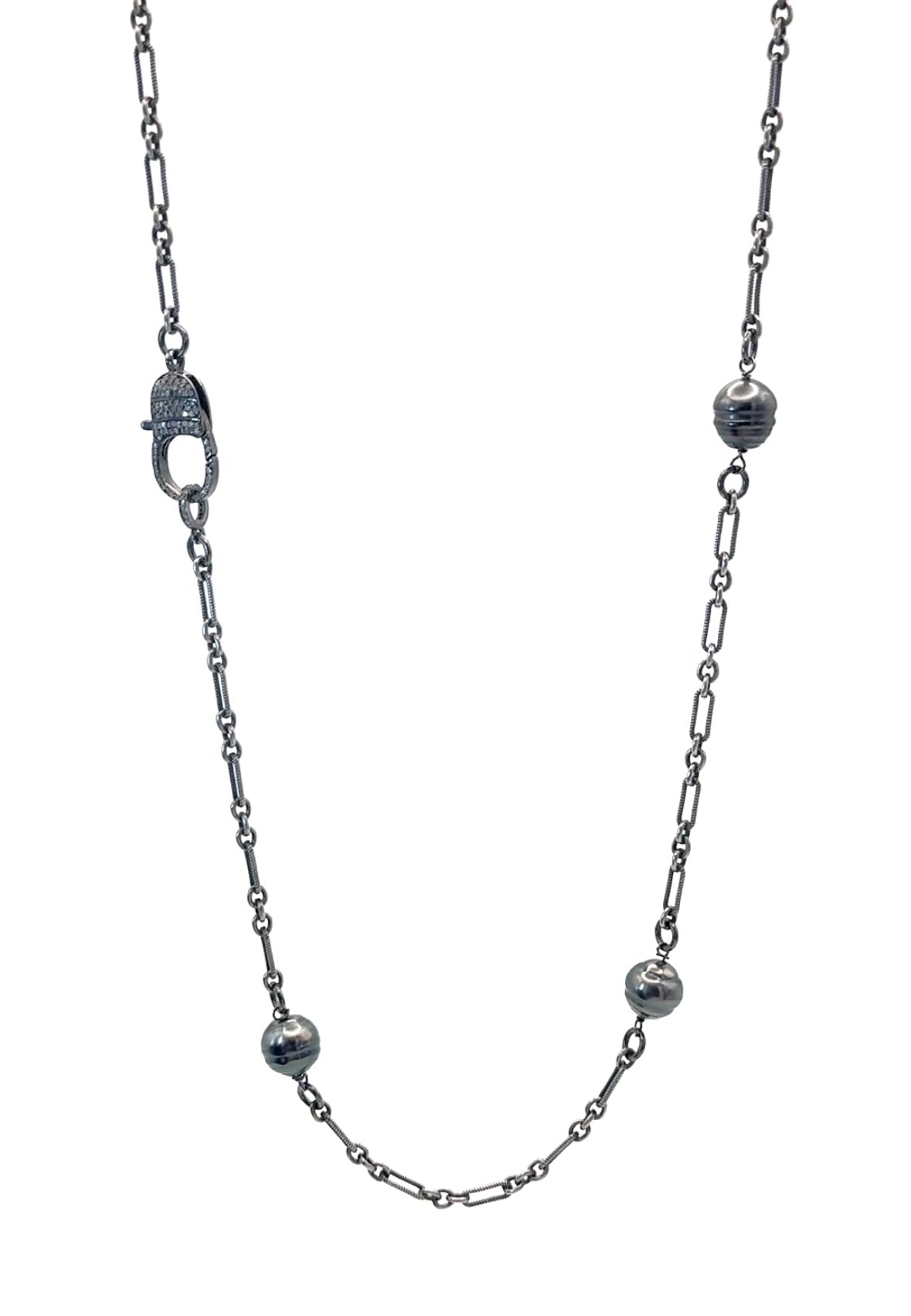 Tahitian Pearls with Diamond Clasp Silver Necklace