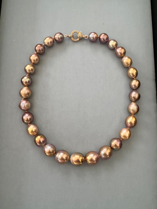 11-14mm Metallic Golden Pink Edison Pearl Necklace