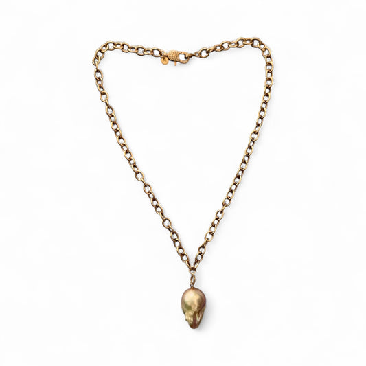 Blushwave – Pink Baroque Edison Pearl Pendant Necklace with Rose Gold Link Chain
